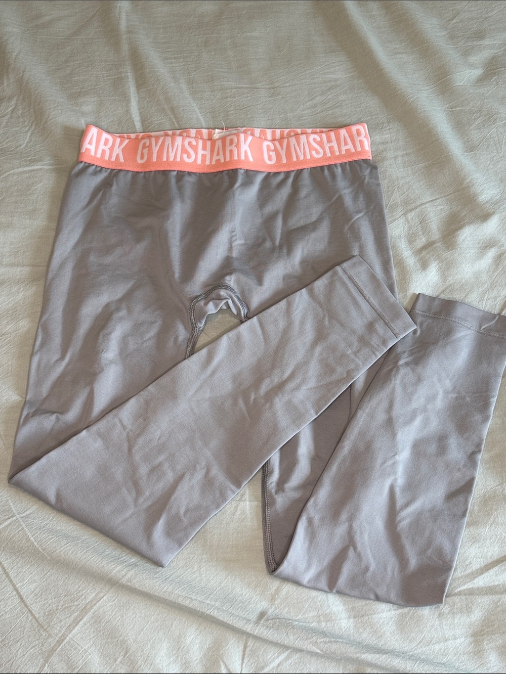 Gymshark Gray Leggings with Coral Pink Branded Waistband